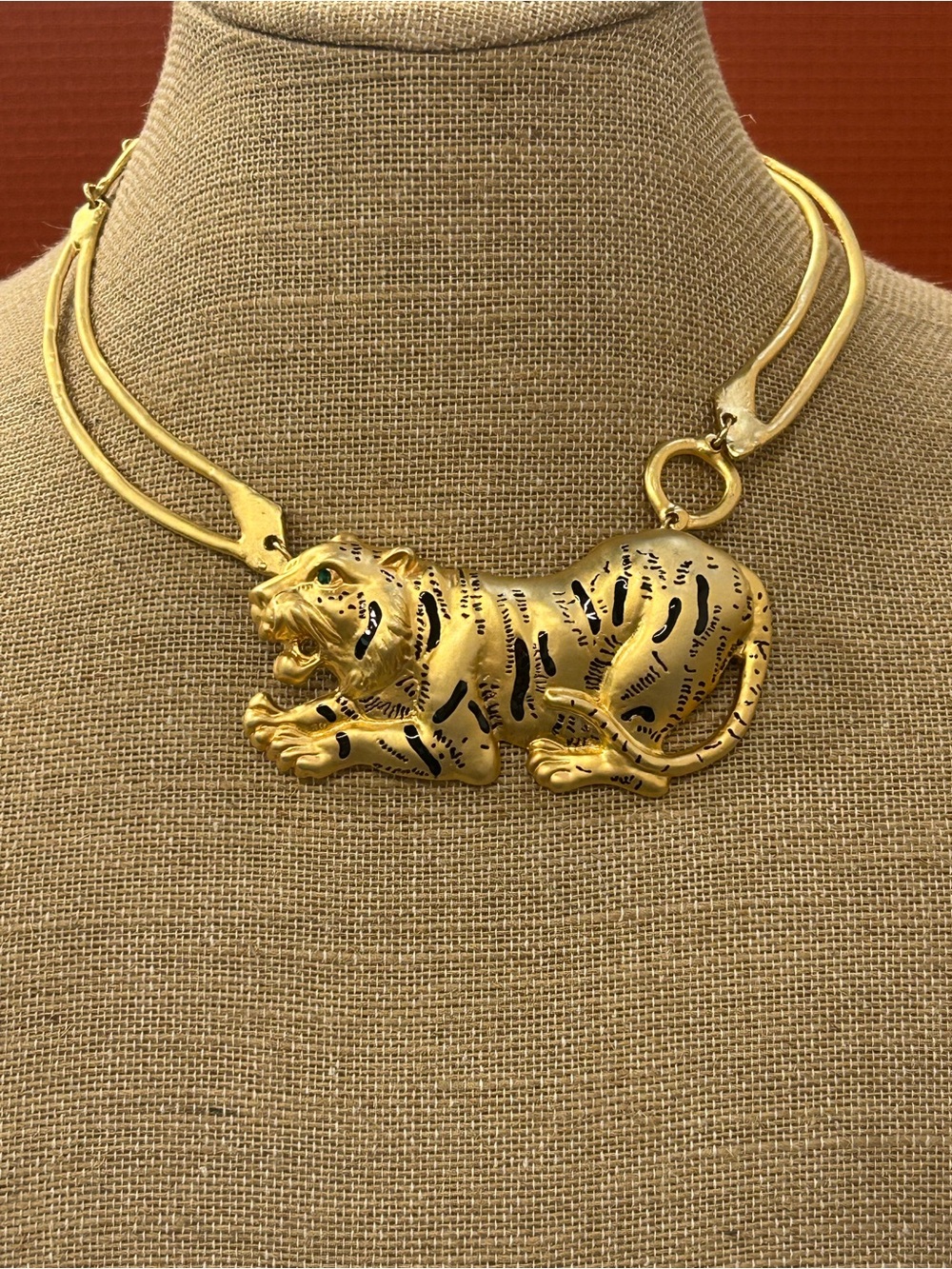 Vintage 1970’s /80’s Doreen Ryan gold and black enamel tiger statement necklace